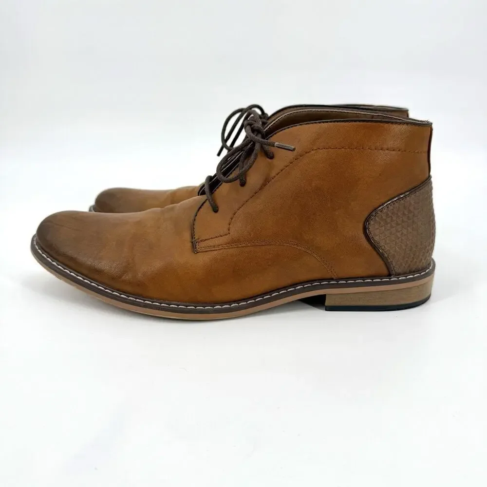 Steve Madden Mens Chukka Boots Size 13M Brown Faux Leather Lace Up Career Ankle